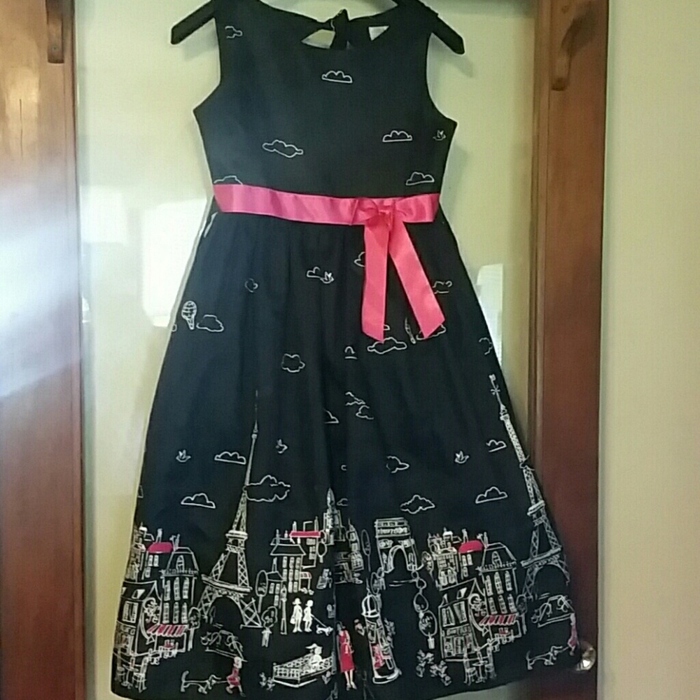Rare Editions Paris pattern dress with clouds